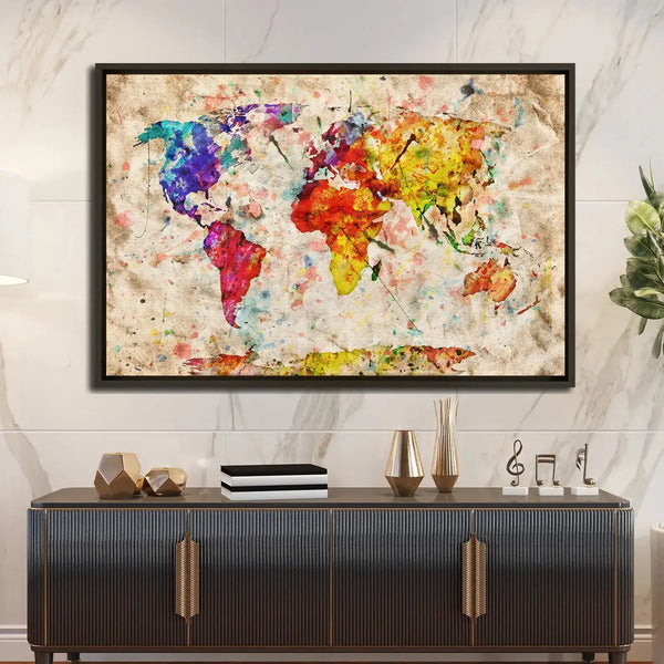 Tableau décoratif - Carte du Monde Colorée  Tableaux décoratifs uniques au Maroc | lepinceau.ma